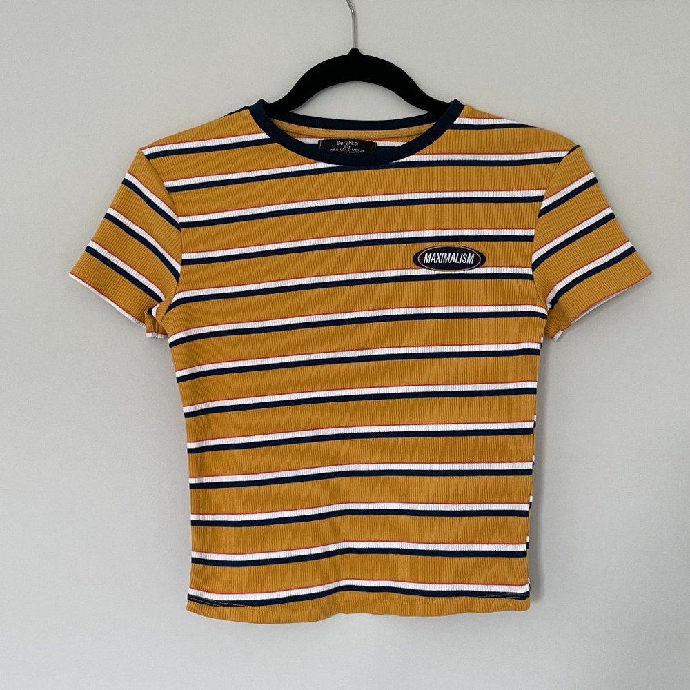 Ribbed Striped Cropped T-shirt